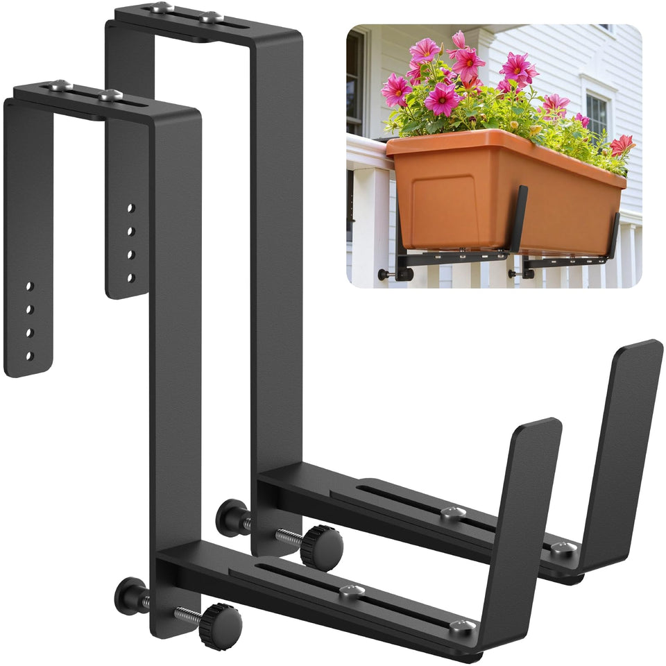 VOXOR Window Box Brackets with adjustable top fit for diverse railings.