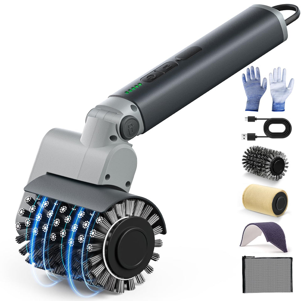 VOXPOA electric grill brush assembly shows easy setup for fast cleanup.