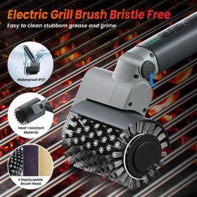 VOXPOA grill brush rotation action demonstrates deep cleaning power.