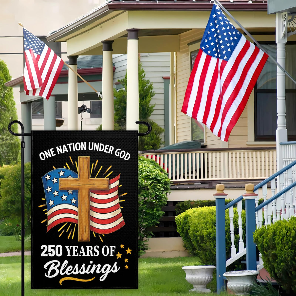 VOZUN 250th anniversary flag, lights up courtyards with festive color.