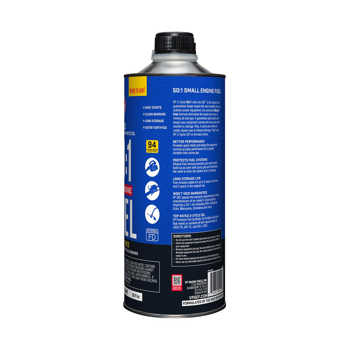VP Racing Fuels 6235 SEF 50:1 reliable performance for lawn equipment