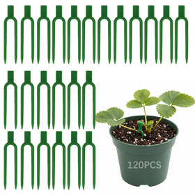 VPWHY 120-pcs strawberry plant support pins in green stabilize runners and encourage root establishment.