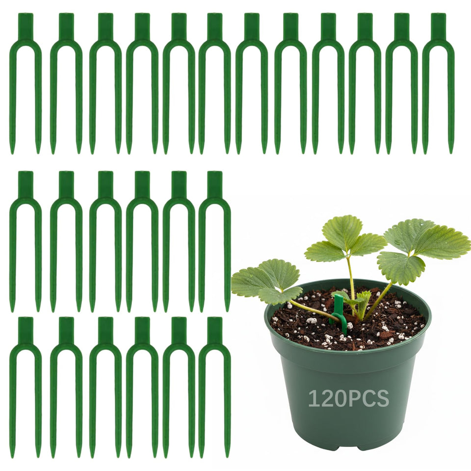 VPWHY 120-pcs strawberry plant support pins in green stabilize runners and encourage root establishment.
