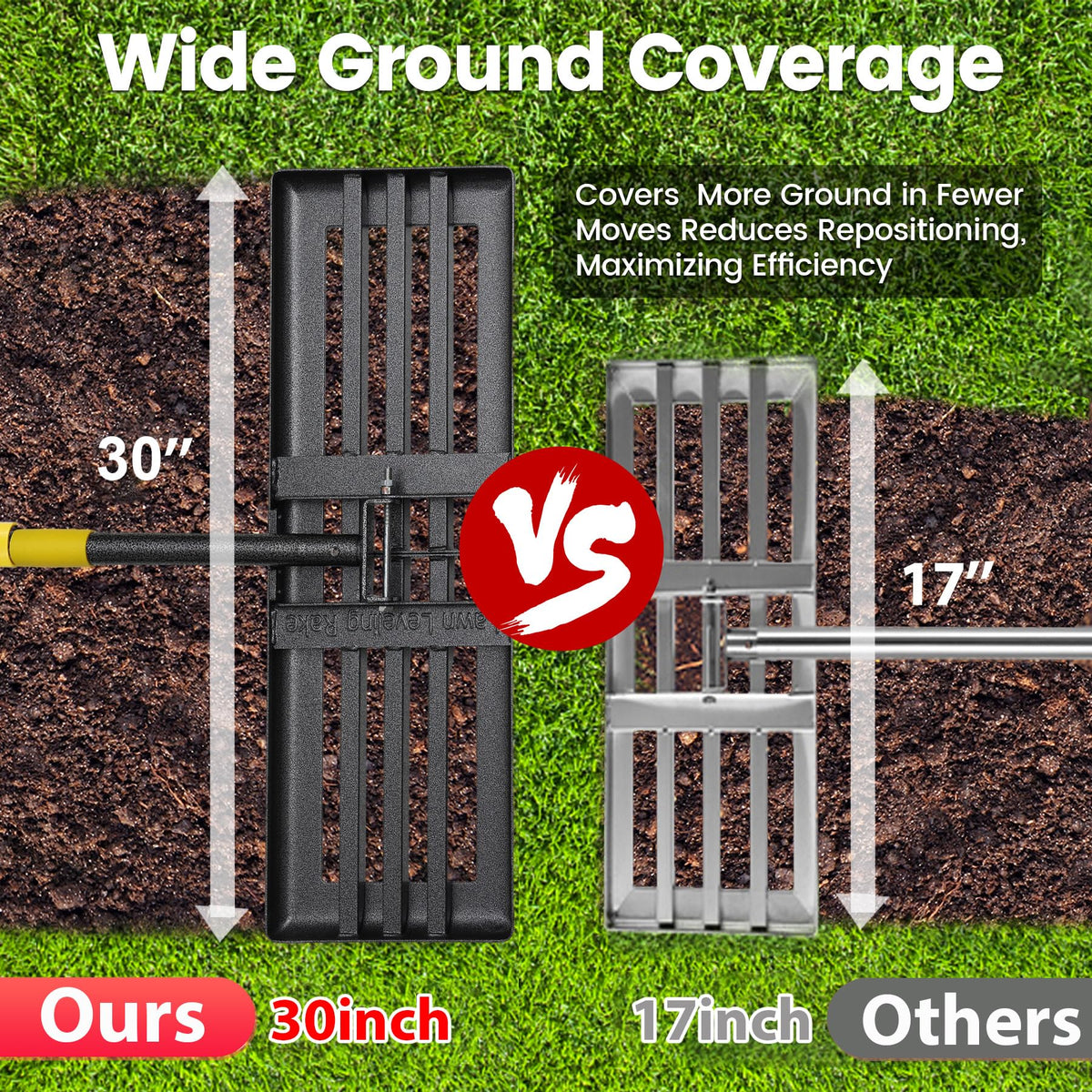 VRIEZOP Lawn Leveling Rake curved edges reduce snagging on turf
