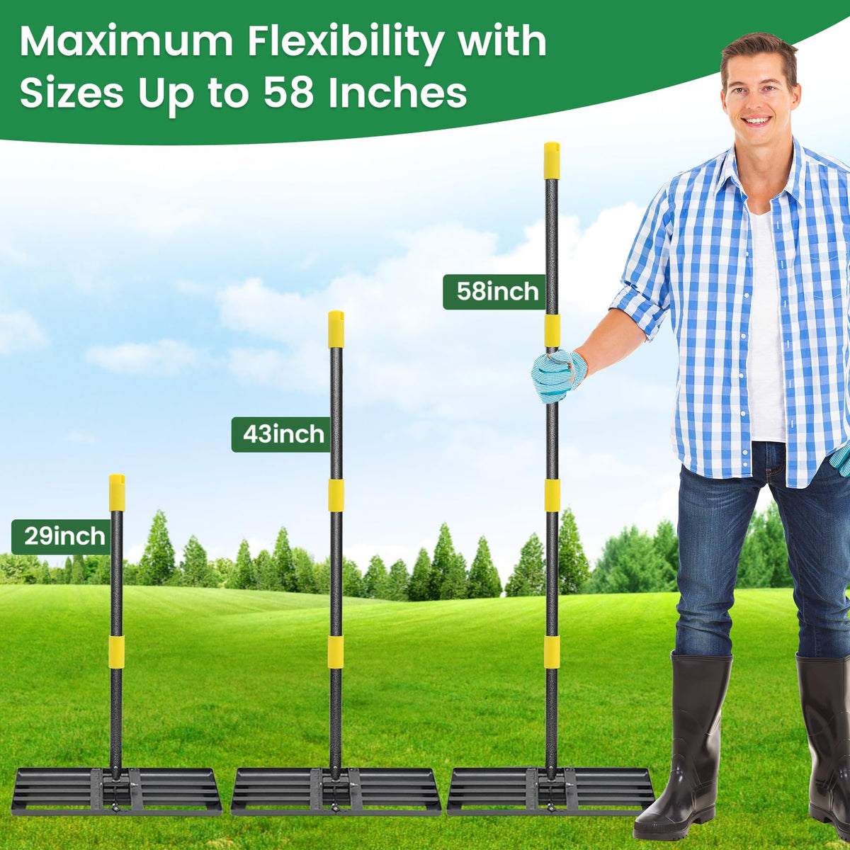 VRIEZOP Lawn Leveling Rake level yard work across soil, sand, and topsoil