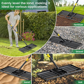 VRIEZOP Lawn Leveling Rake handles soil sand topsoil and gravel efficiently