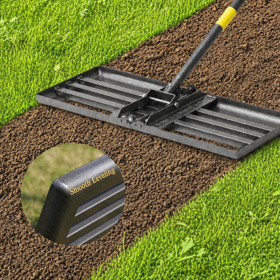 VRIEZOP Lawn Leveling Rake wide plate pass smooths large turf areas for even topdressing