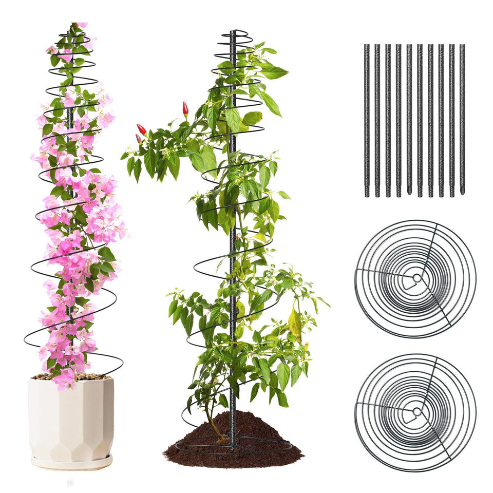 VRIEZOP spiral trellis with center pole provides 72-inch support for tall climbing plants.