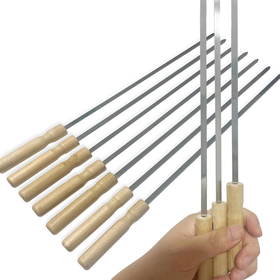 vriysei 16-inch flat stainless steel skewers for even grilling and straight results.