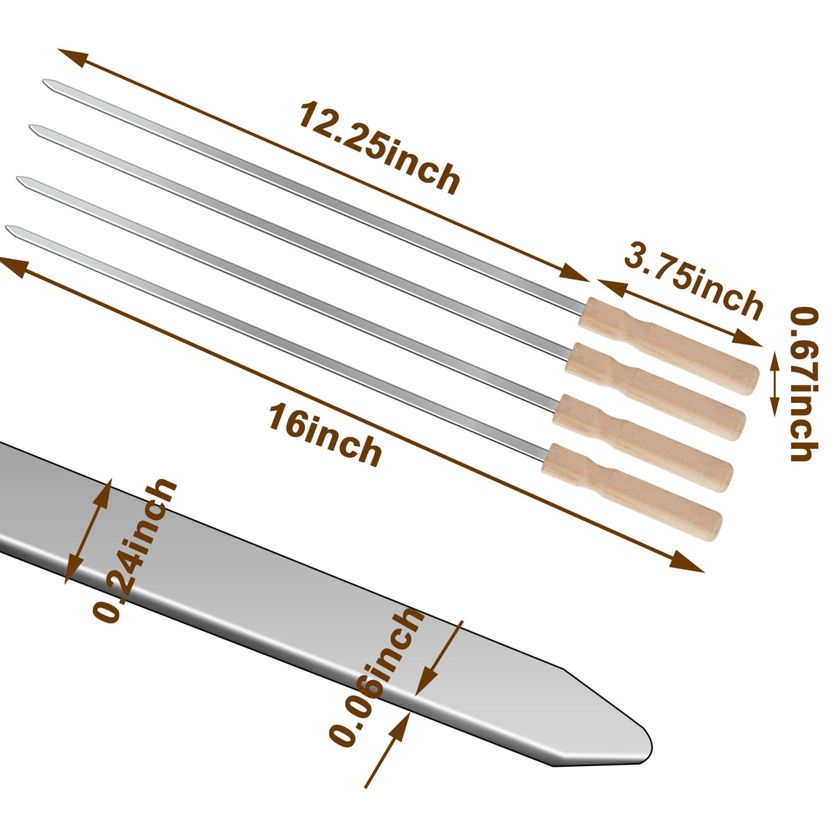 vriysei kabob skewers with wooden handles for safe, cool-to-touch handling.