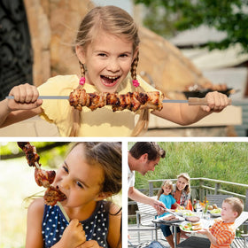 vriysei high-heat stainless steel skewers resist bending during grilling.