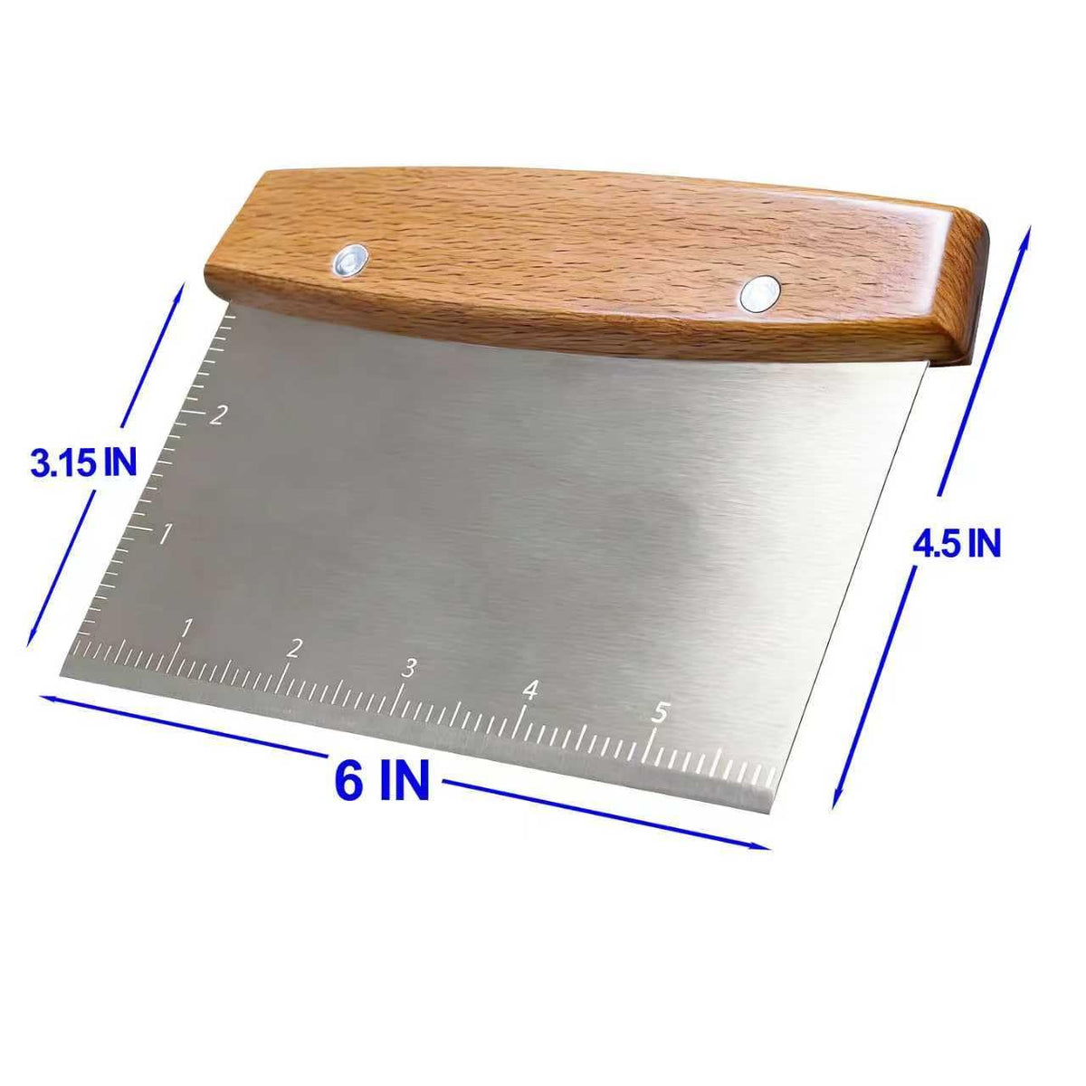 Vriysei wood-handle dough scraper closeup highlighting comfortable grip.