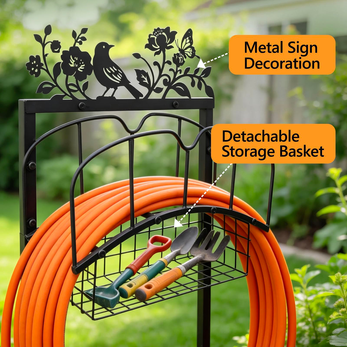 Vsoke adjustable height hose holder in action, easy reach for users.