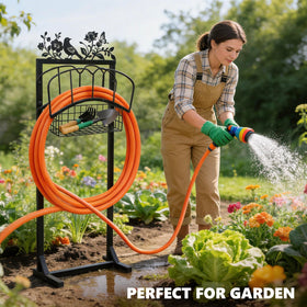 Vsoke storage hanger basket keeps hoses tidy.