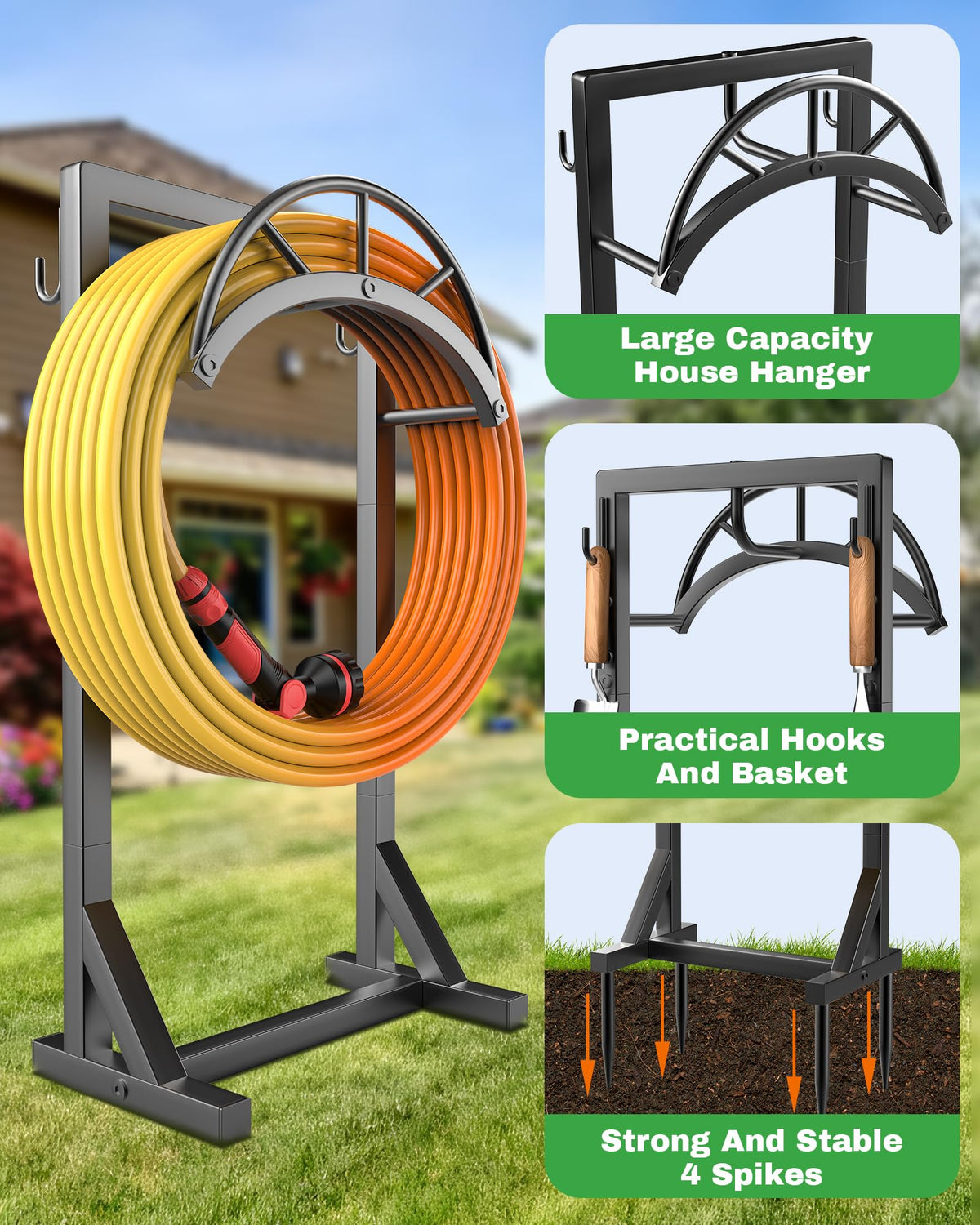 Vsonker garden hose organizer featuring back hooks for tools