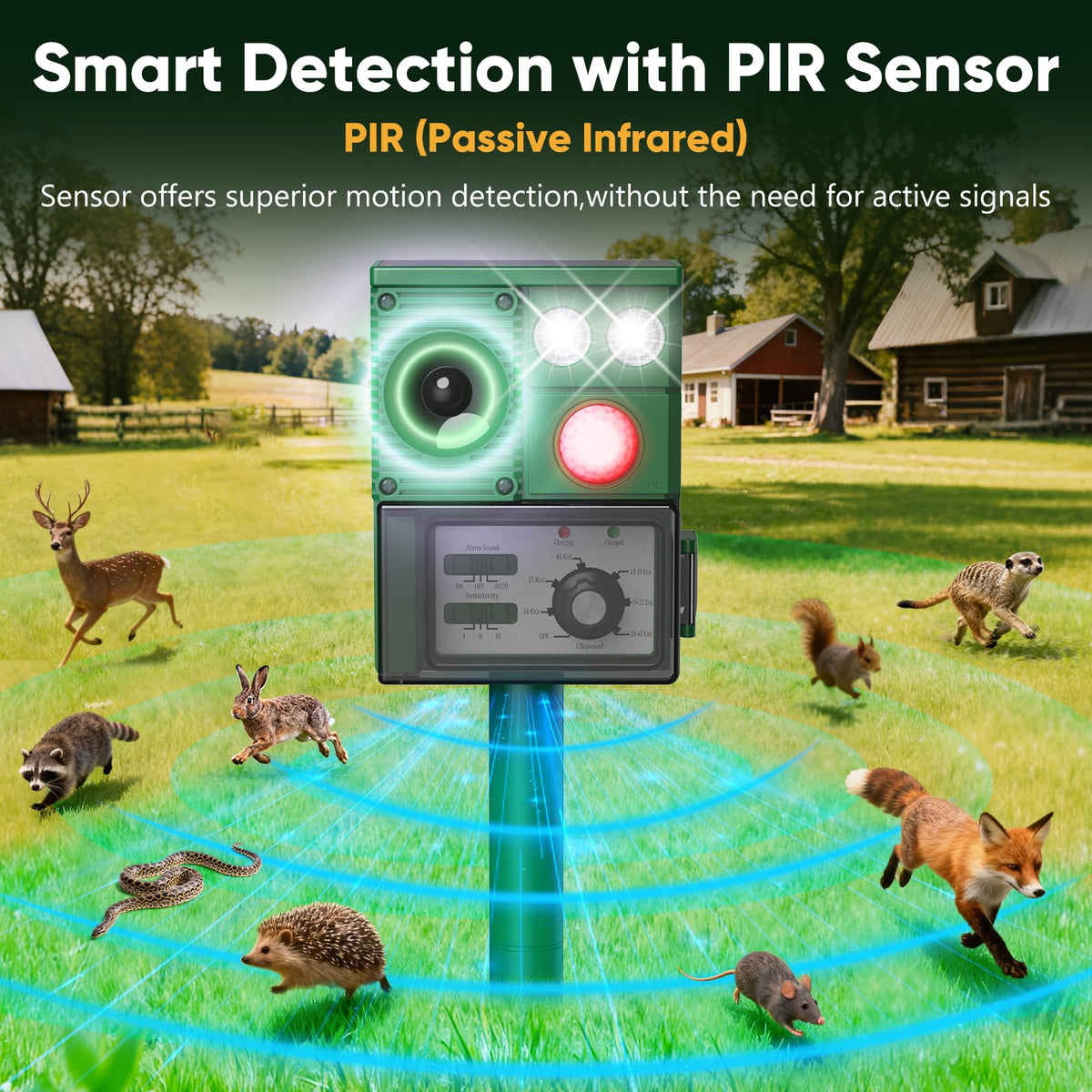 Vsyt PIR motion detection activates deterrence along walkways.
