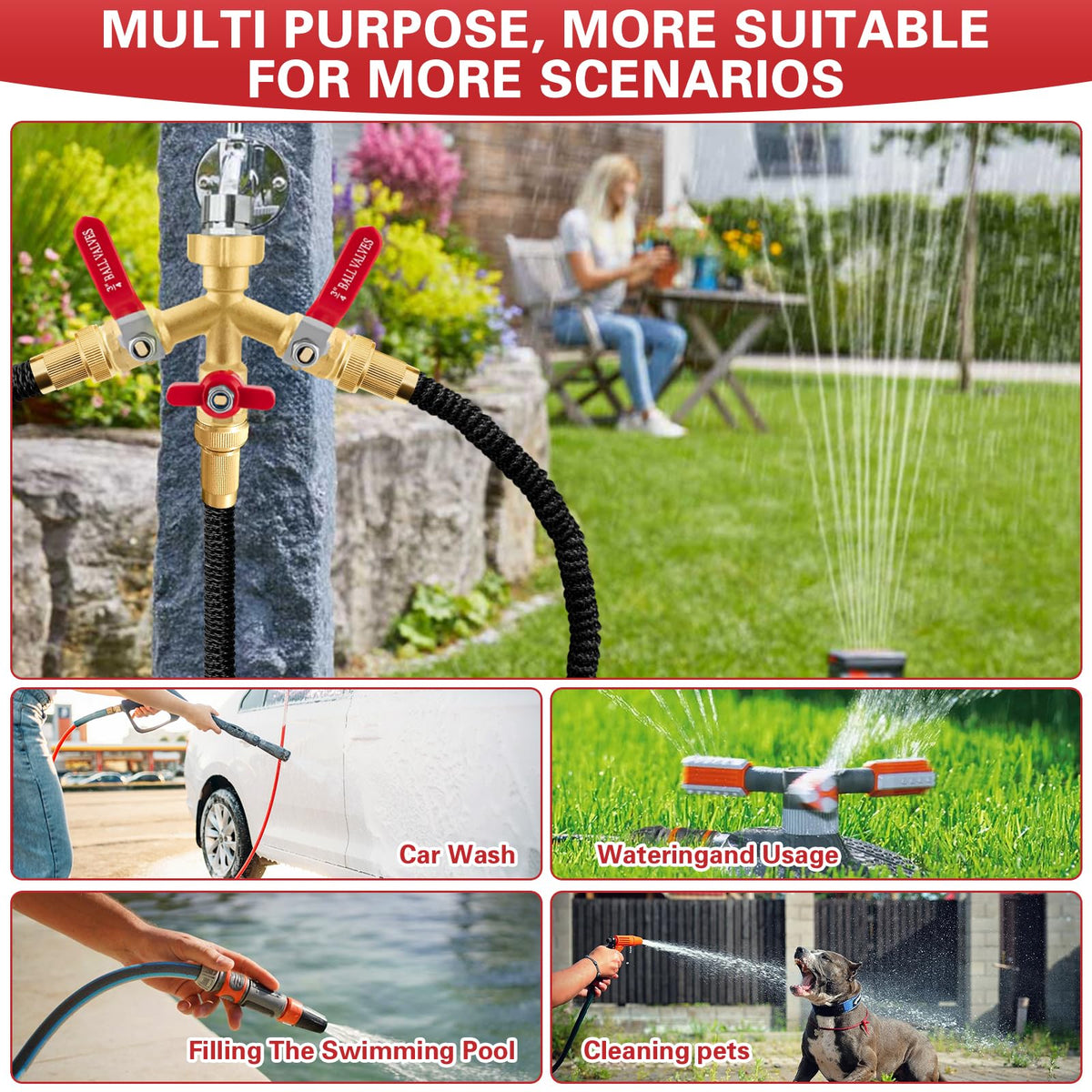 Vtenyeo durable outdoor faucet splitter ready for watering projects.