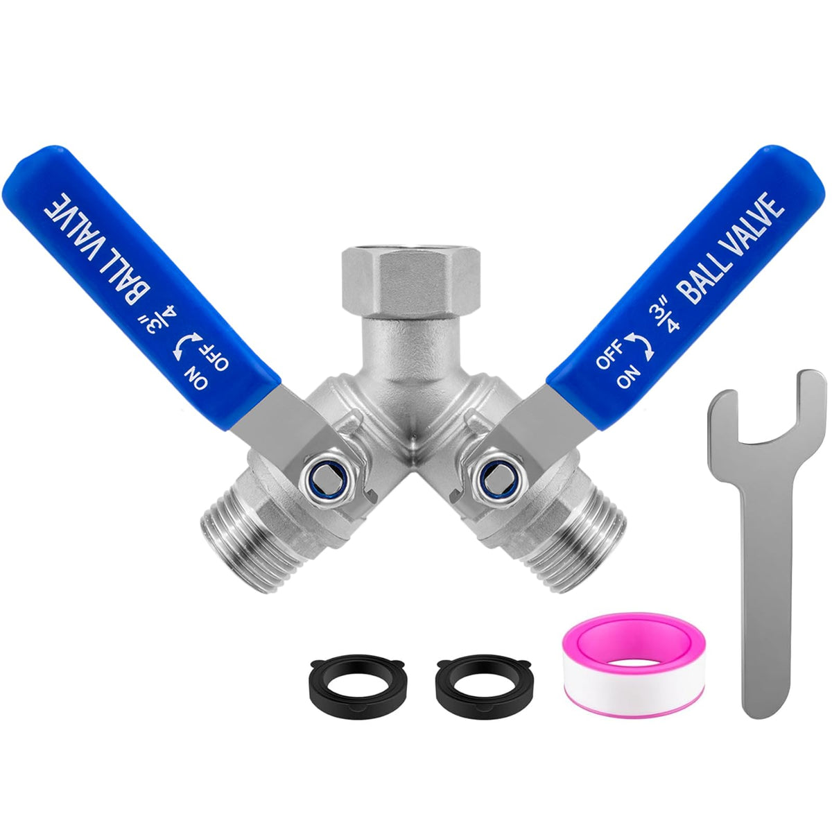 Vtenyeo garden hose splitter front view with dual outlets for versatile watering.