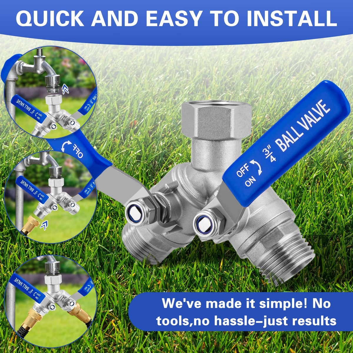 Vtenyeo hose splitter installation requires no tools on standard outdoor faucets.