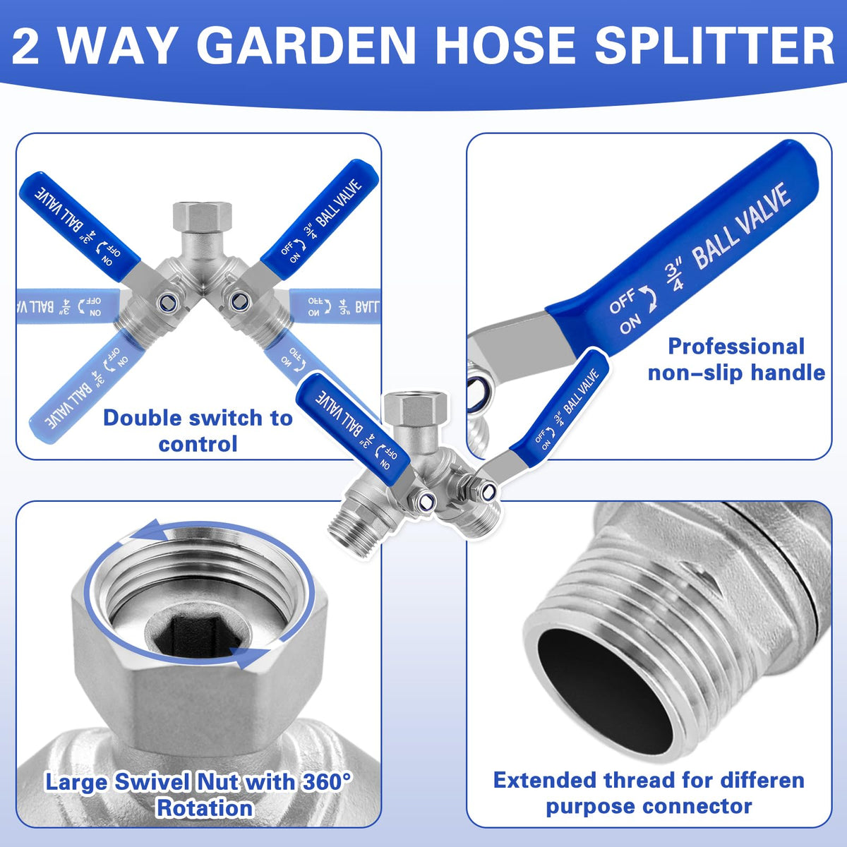 Vtenyeo hose splitter two-outlet assembly supports simultaneous watering tasks.