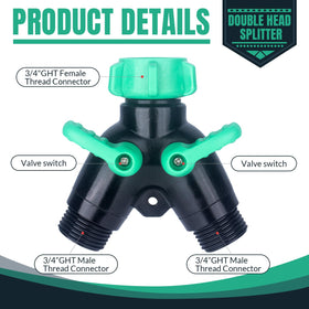 Leak-proof Vtenyeo splitter shown with rubber gaskets to prevent drips.
