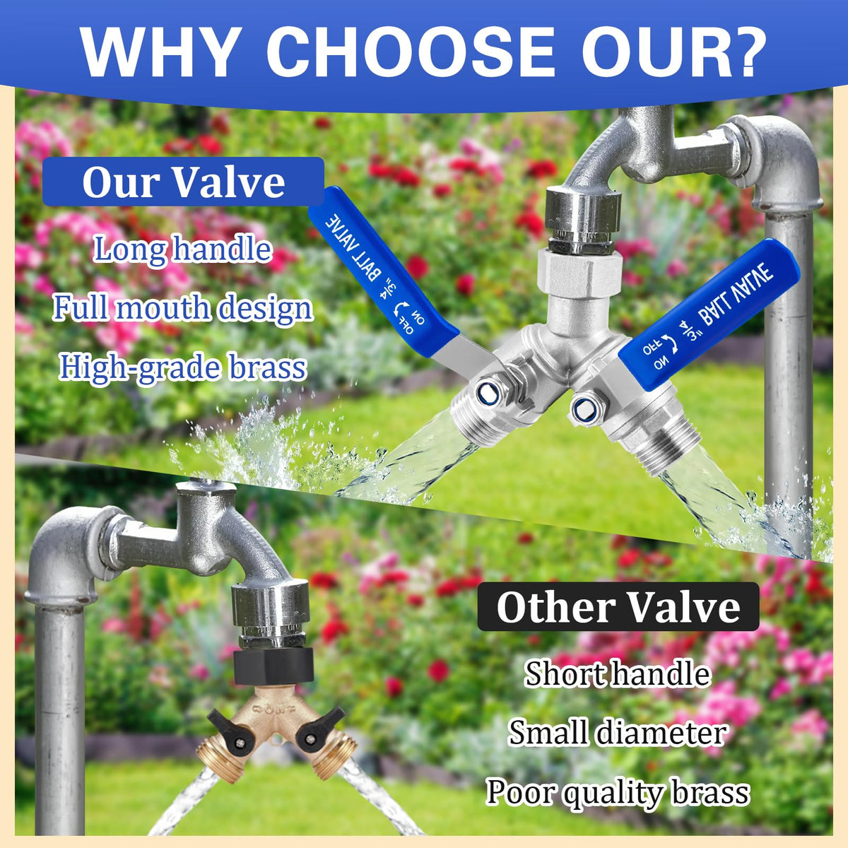 Vtenyeo outdoor faucet connection demonstrates three-quarter GHT compatibility.