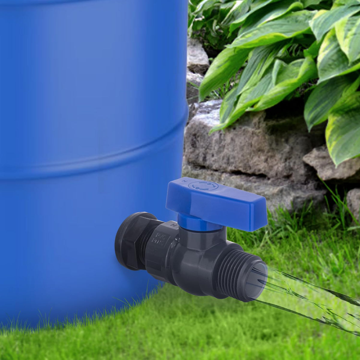 Vtenyeo rain barrel spigot kit in-use scenario for efficient drainage.