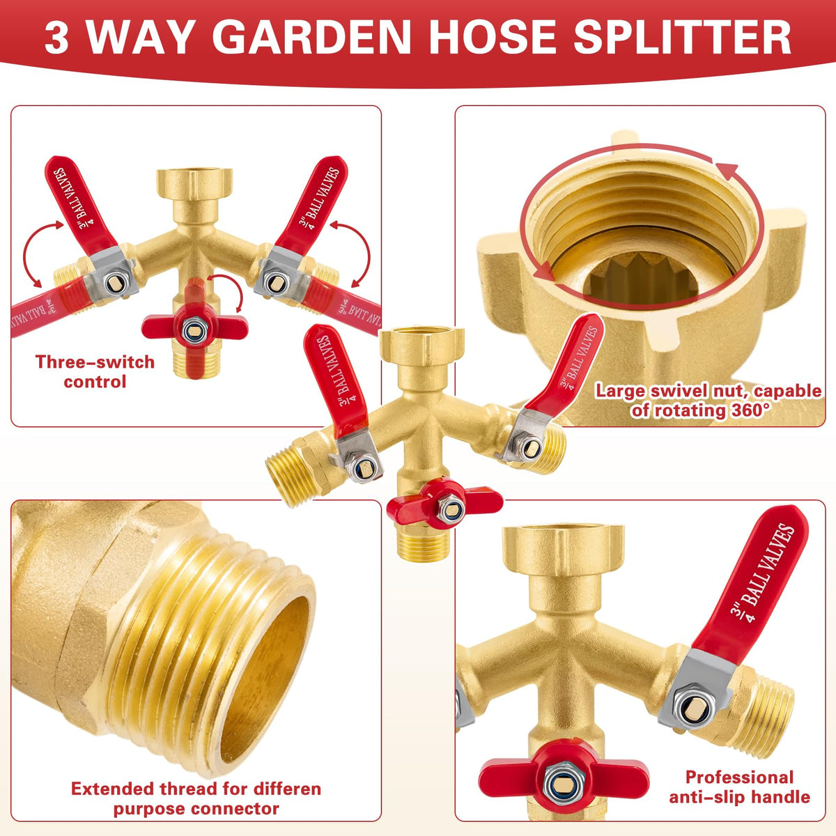 Vtenyeo three-outlet splitter under pressure test demonstrates reliable water flow.