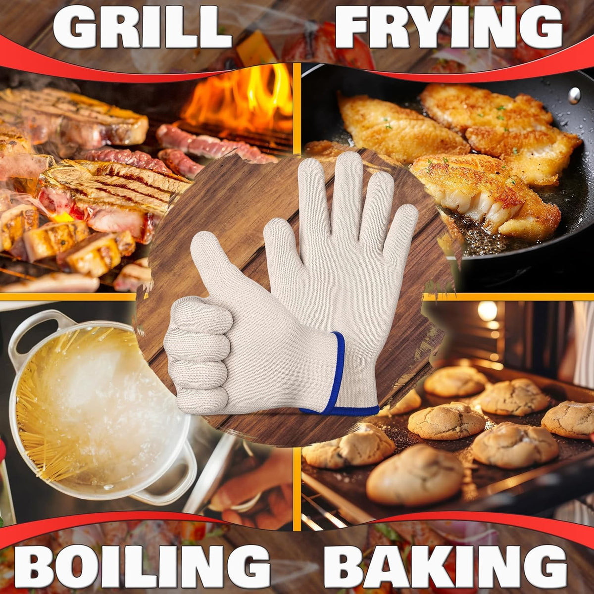 V TOWER BBQ gloves ready for outdoor grilling with strong grip.