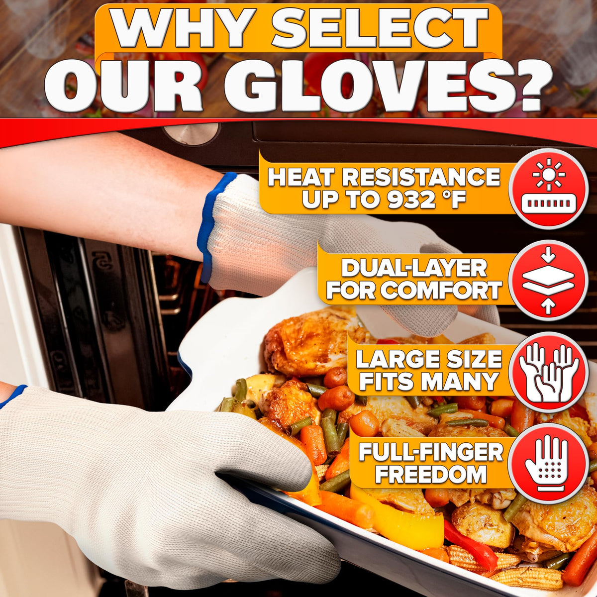 V TOWER fingers-design oven mitts enabling dexterity while handling hot cookware.