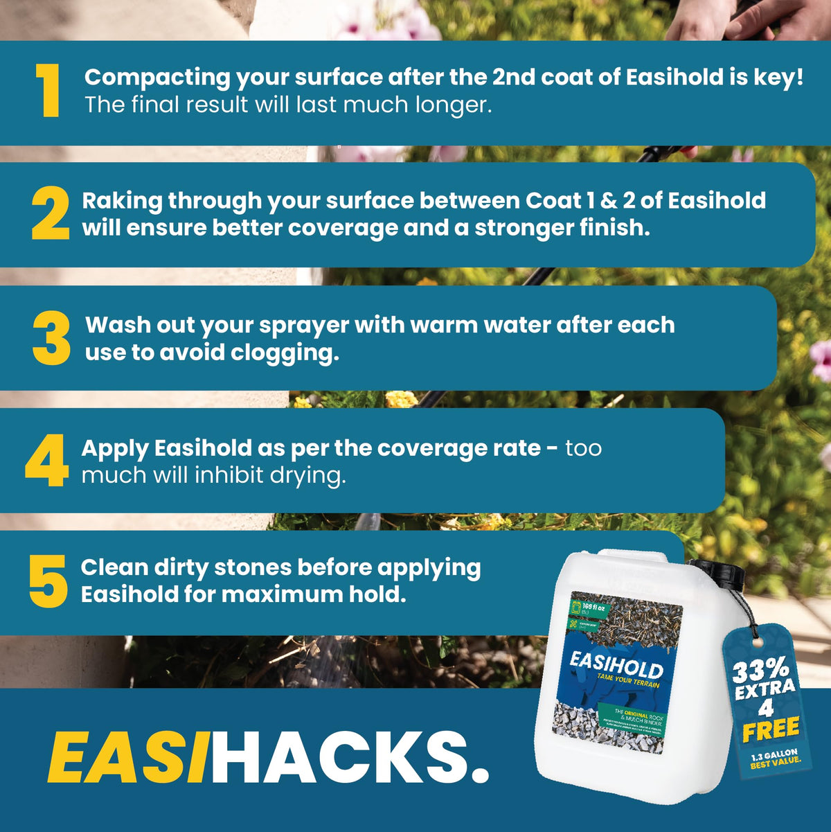 Long-lasting outdoor stabilizer effect on stone and gravel