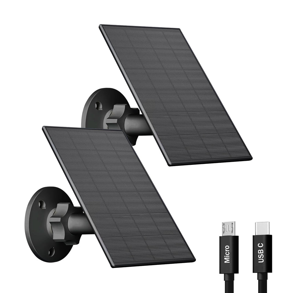 VUEBEE 2W solar panel two-pack for outdoor camera charging in daylight