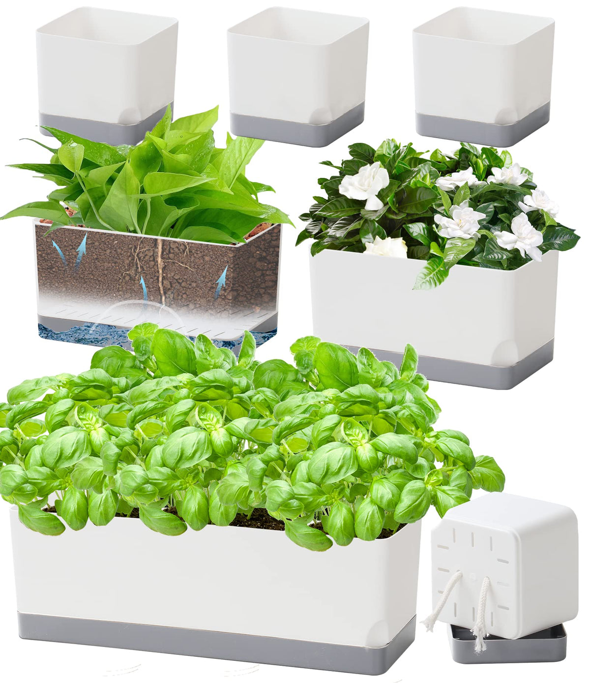 Vugosson 17-inch large pot with self-watering system maintaining steady moisture for thriving indoor plants.