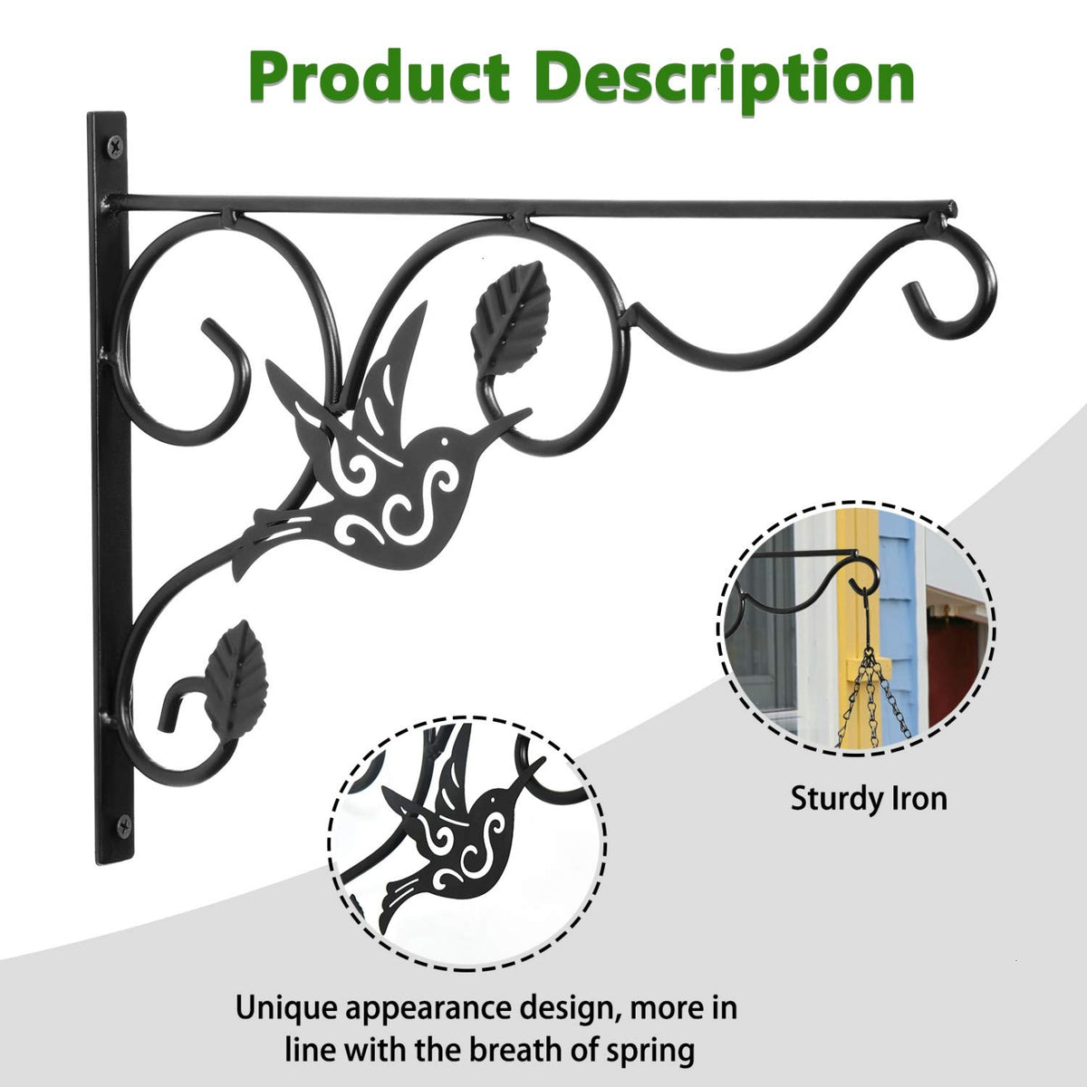 Vumdua wall planter hook 12 inch; secure bird feeder option.