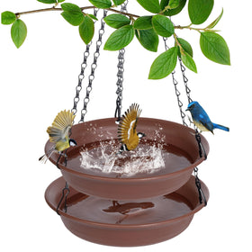 VUWEZ hanging bird bath with 10-inch tray in chocolate color for garden birds.