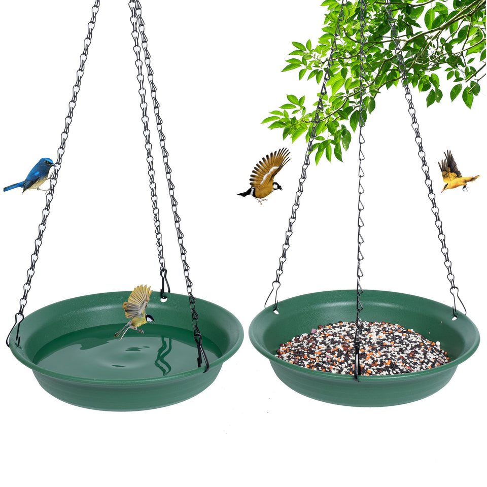 VUWEZ hanging bird feeder with hole for easy seed access outdoors.