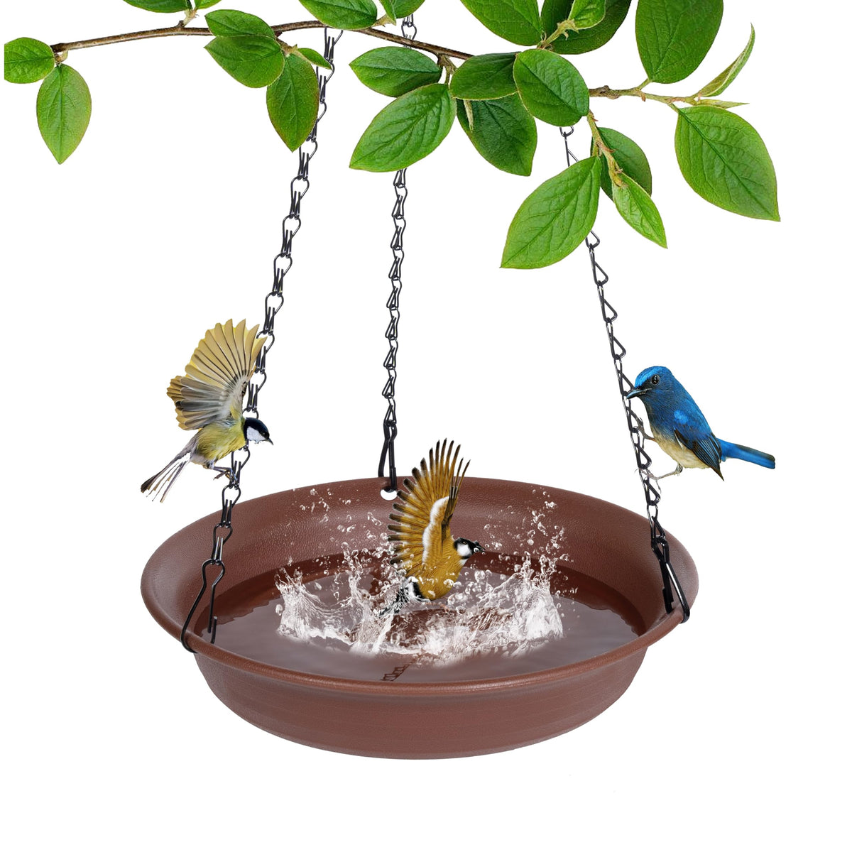 VUWEZ hanging birdbath with outdoor tray showing compact water source for balcony birds