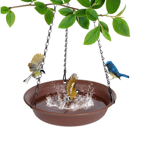 VUWEZ hanging birdbath with outdoor tray showing compact water source for balcony birds