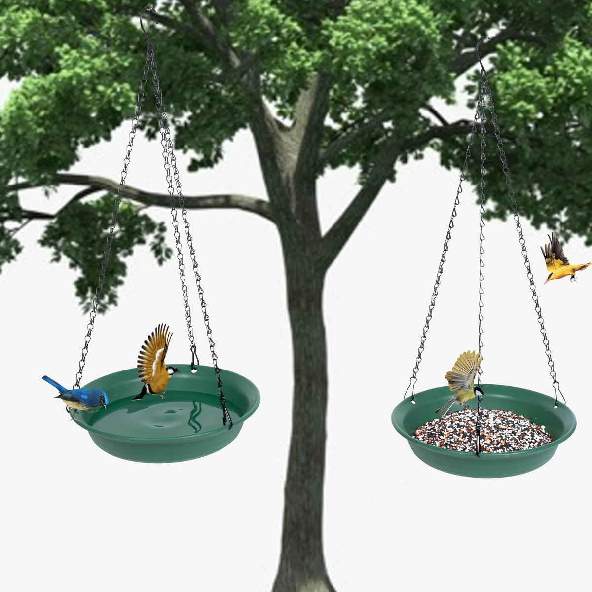 VUWEZ outdoor-bird-feeder-setup shows quick installation on a tree.