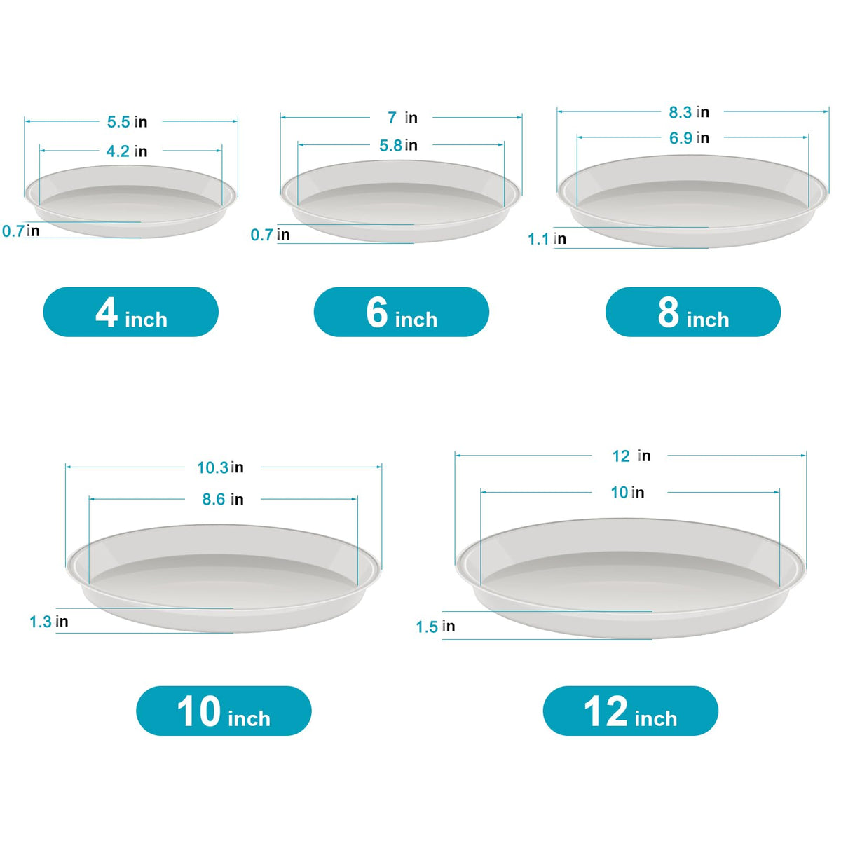 VUWEZ plant saucer 10-inch side profile highlights thick edge and durability for pots.