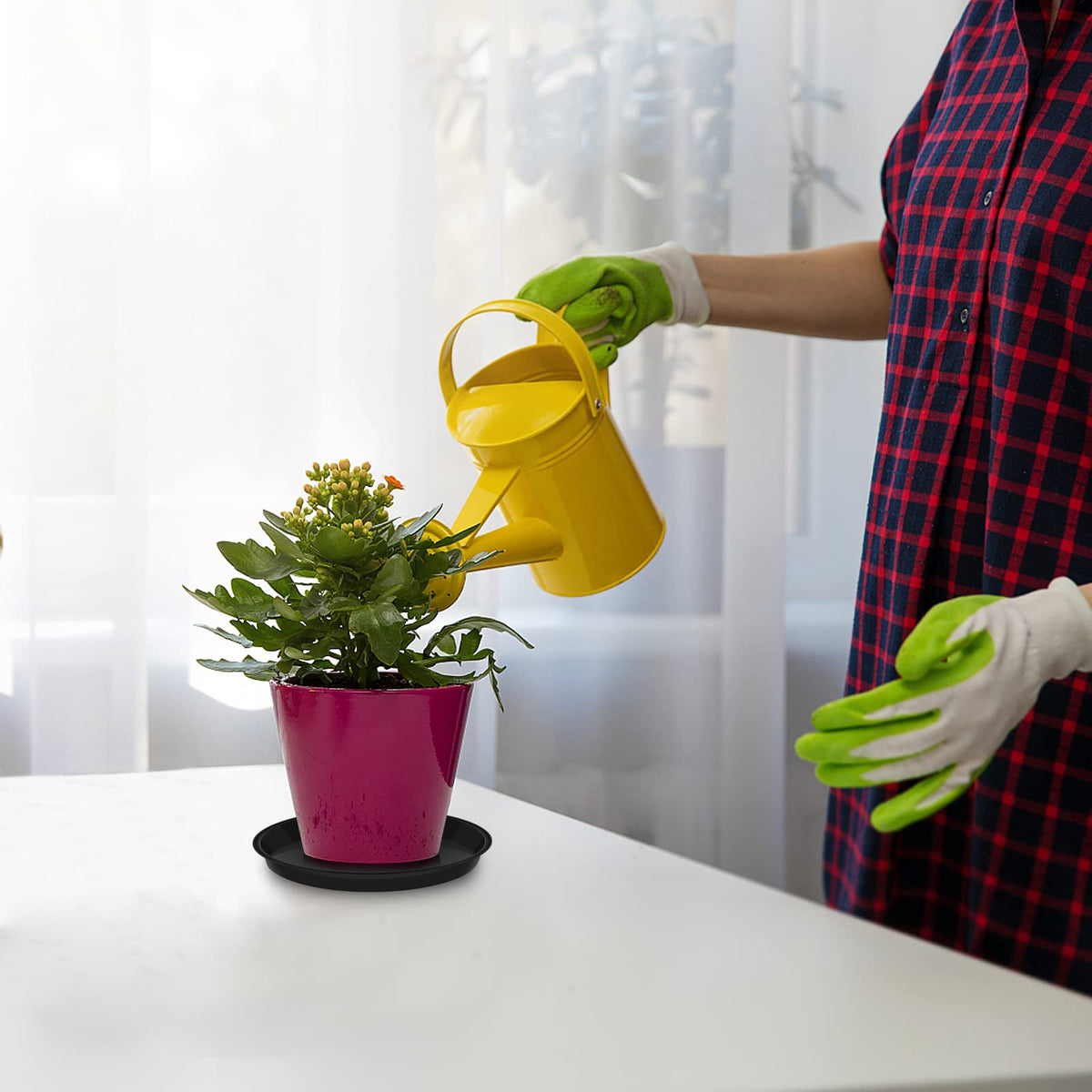 VUWEZ 6-pack plant saucers offer value and easy storage for 8-10 inch pots.