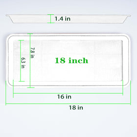 VUWEZ rectangle plant tray saucer, inner dimensions show compatibility with large pots.