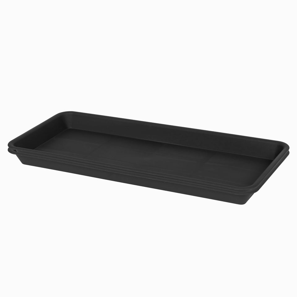 VUWEZ rectangle plant tray saucer in black, sturdy outer view for spill containment.