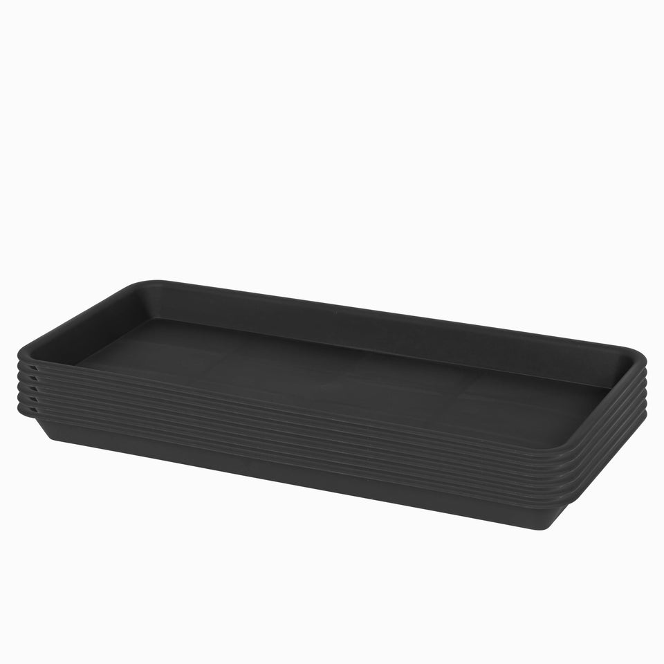 VUWEZ rectangle plant tray saucers catching drips to protect indoor surfaces.