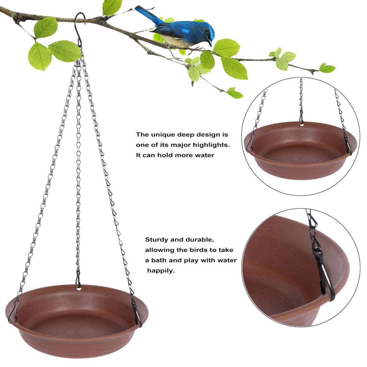 VUWEZ tray bowl for bird water provides versatile outdoor use as bath or dispenser