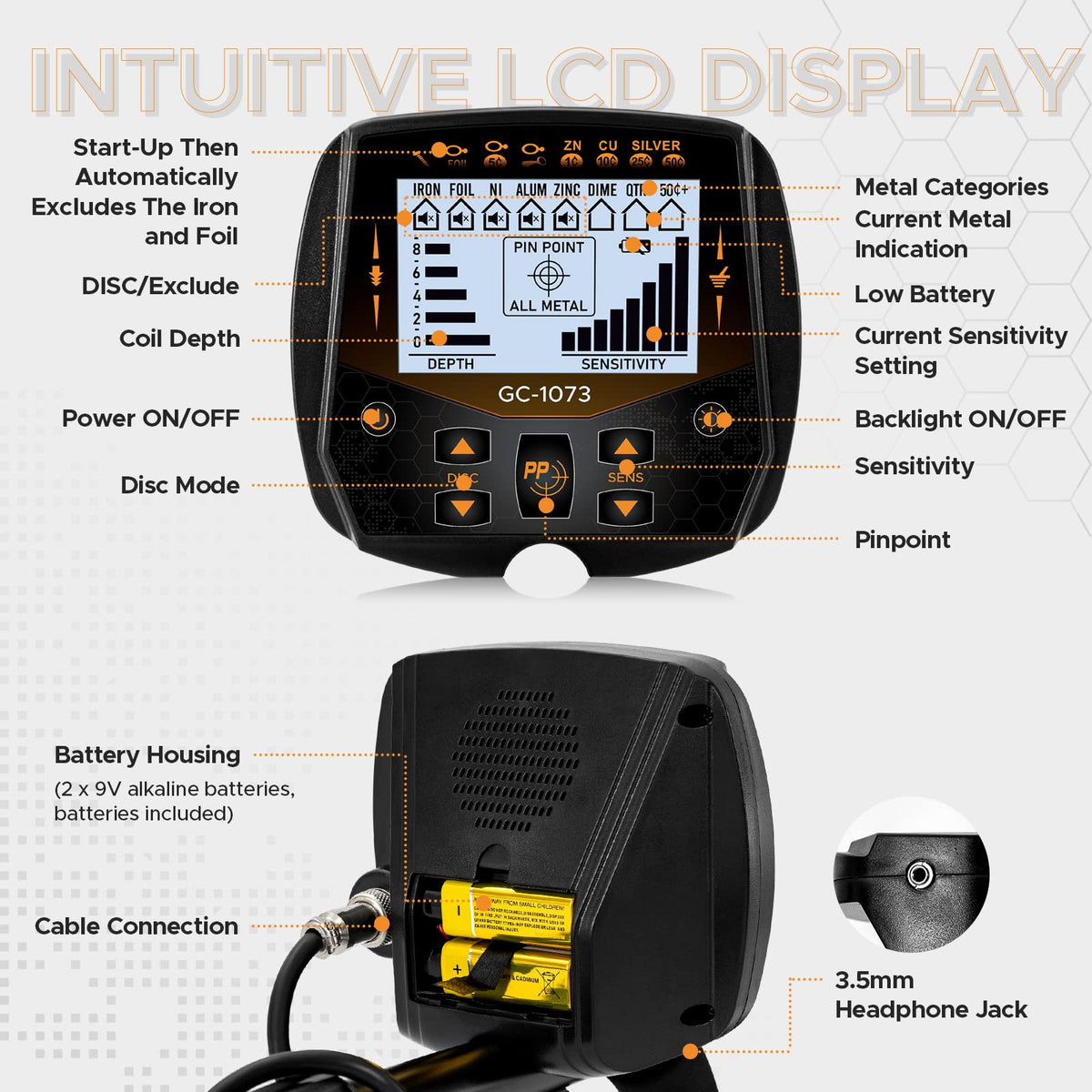 Pinpoint function of VVinRC metal detector locates targets precisely