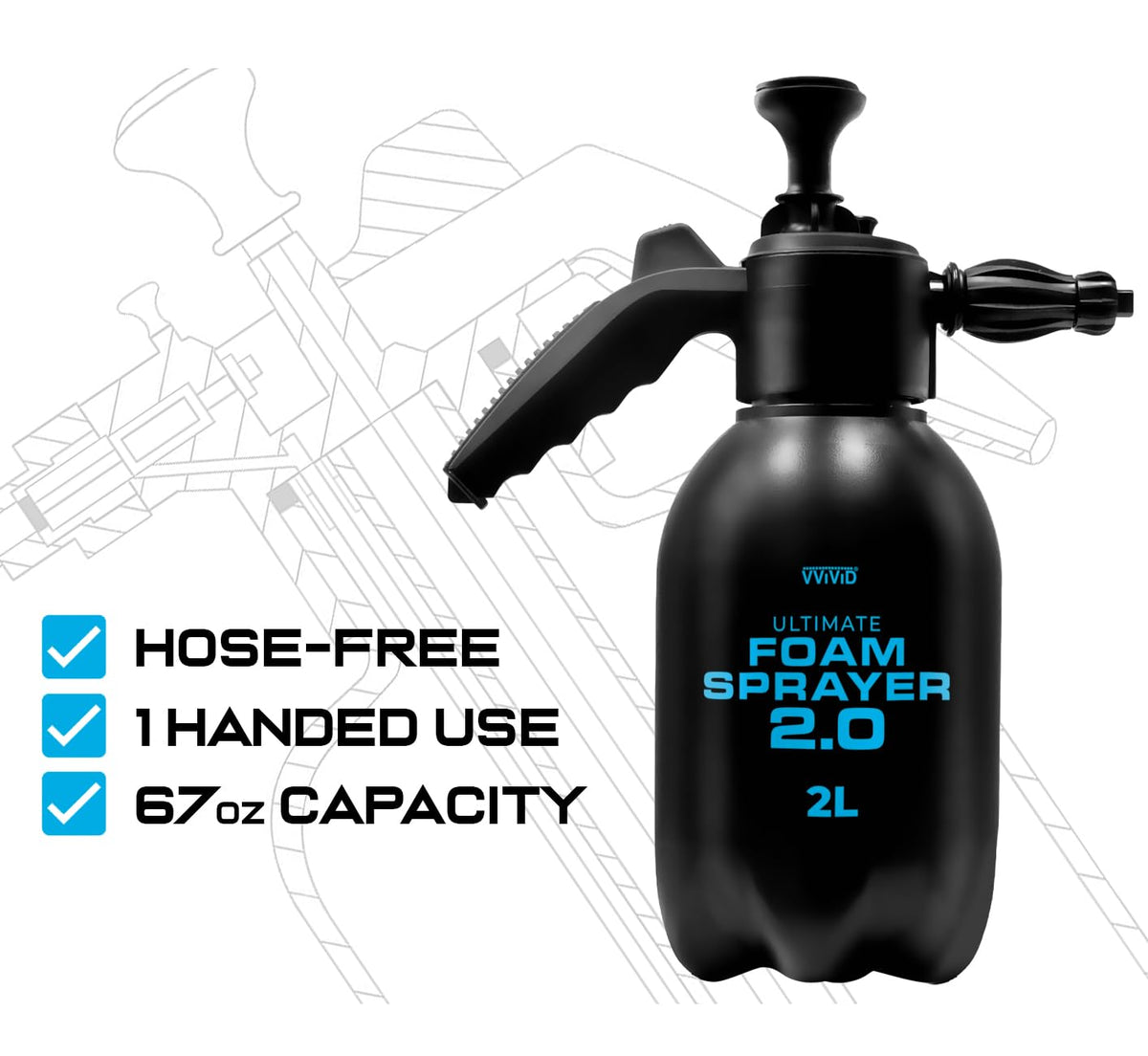 VViViD Ultimate Foam Sprayer 2.0 67-ounce capacity minimizes refills.
