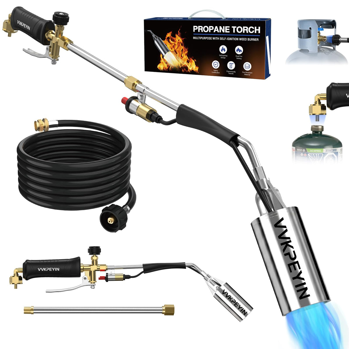 VVKPEYIN propane torch weed burner kit assembled for versatile outdoor tasks and quick setup