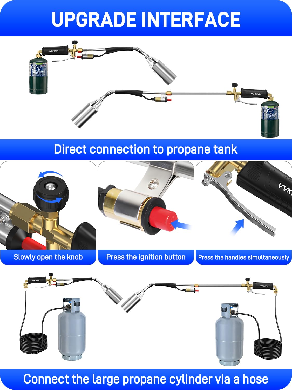 VVKPEYIN propane torch in long-mode extends reach for edging driveways and weed control