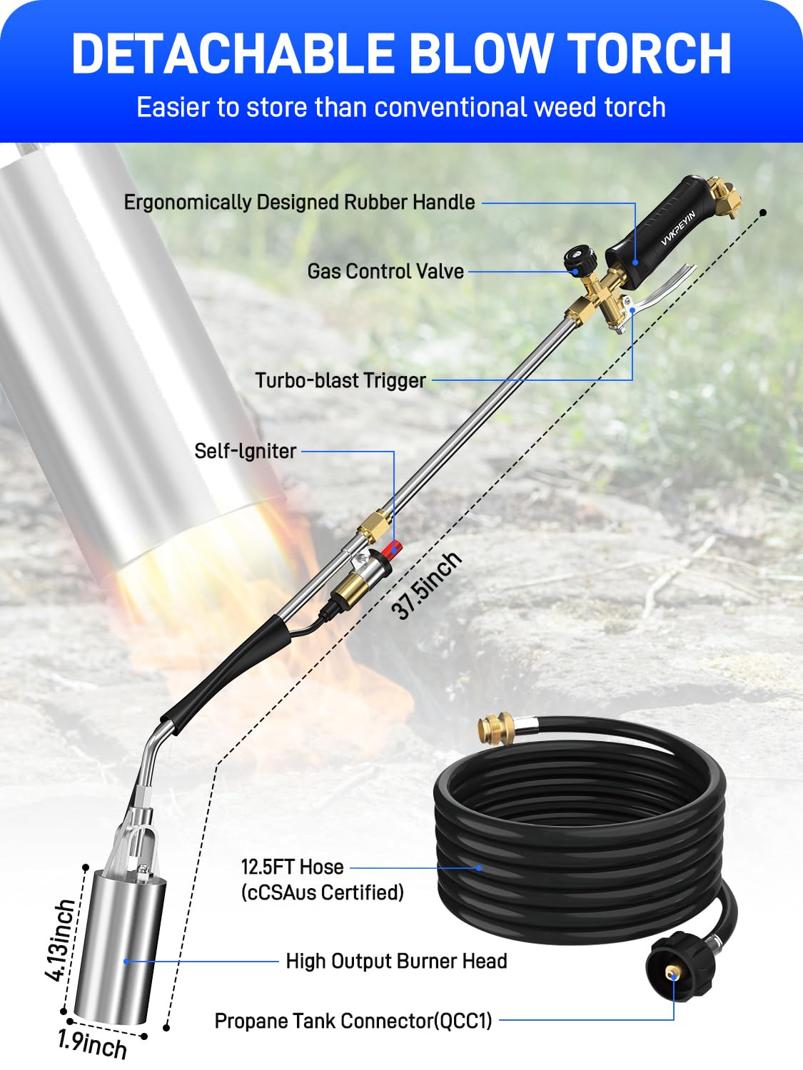 VVKPEYIN torch in short-mode for quick grilling, fires, or light chores